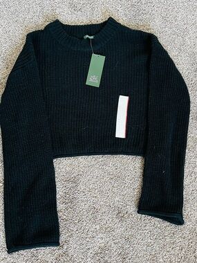 wild fable Black Cropped Long Sleeve Knit Top